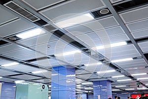 Led panel light on modern commercial building ceiling