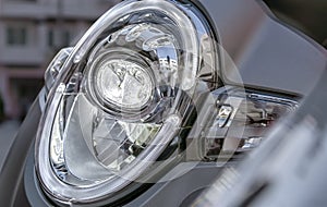 LED Projector Headlight on a Modern Modern Motorcycle