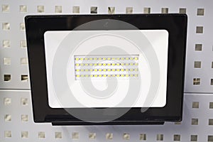 LED projector light. Black LED lamp for street or industrial place