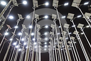 Led solar street lamp at night