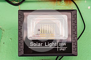 LED sport light with solar panel. Energy saving concept