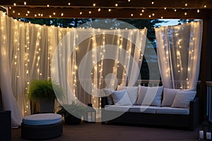 led string lights draped over a patio