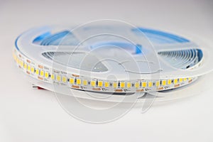 LED strip light in a reel ready for installation isolated on a white background