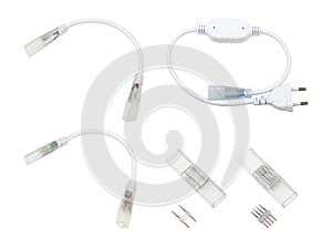 LED strip lights connectors set on isolated white background