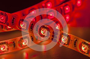 Led strip lights, red color, close up