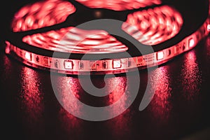 LED strip with red LEDs, with black background