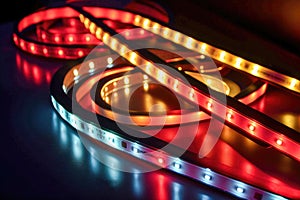 LED strip roll with multiple colors red orange and blue Generative AI Illustration