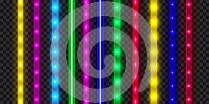 LED strip set. Colorful glowing illuminated tape decoration. Realistic neon lights