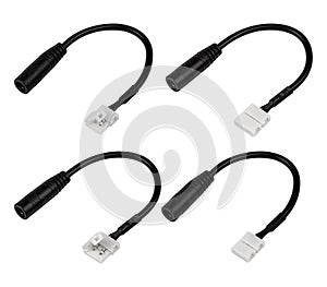 LED strip tape connectors set on white background