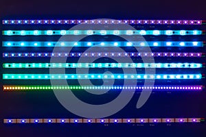 Led strips blue lights on black background