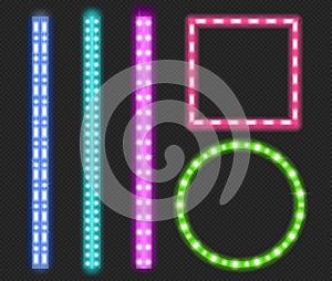 Led strips, neon light ribbons, borders and frames