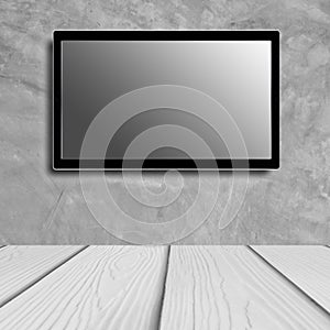 LED television screen mockup, blank hdtv on concrete wall in the room