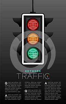LED Traffic Light with Network icon, Internet technology concept poster or flyer template layout design illustration isolated on