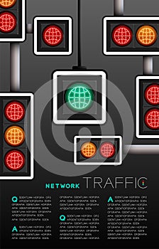 LED Traffic Light with Network icon, Internet technology concept poster or flyer template layout design illustration isolated on