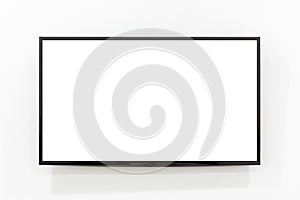 Led tv screen hanging on a white wall background, Television screen,