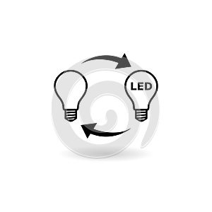Led and usual light bulbs icon with shadow