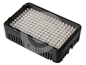 LED video light on a white background. Casing of black color. An
