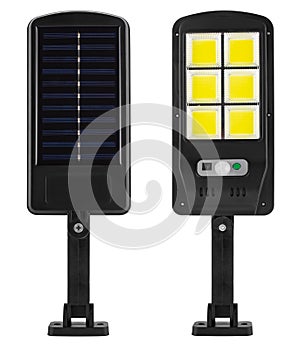 LED wall lamp with solar panel, on white background in insulation