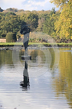 Leda And The Swan Statue In The Mermaid Pond At Forde Abbey, Somerset, UK