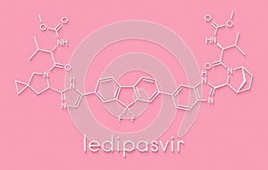 Ledipasvir hepatitis C virus HCV drug molecule. Skeletal formula.