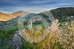Lednica village from meadows during spring