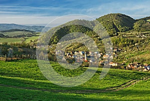 Lednica village from meadows during spring