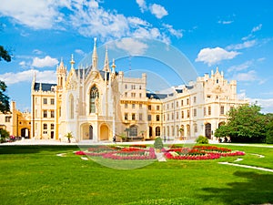 Lednice Chateau on sunny summer day, Moravia, Czech Republic. UNESCO World Heritage Site