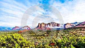 Lee Mountain, Munds Mountain and Twin Butte red rock mountains surrounding the town of Sedona