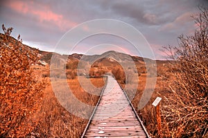 LEE VINING, CALIFORNIA, UNITED STATES - Nov 14, 2020: Boardwalk Path at Mono Lake County Park