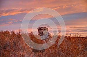 LEE VINING, CALIFORNIA, UNITED STATES - Nov 14, 2020: Tufa mound at Mono Lake