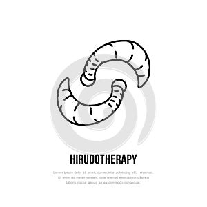 Leech therapy vector line icon. Hirudotherapy flat logo. Alternative medicine