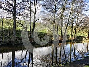 The Leeds Liverpool Canal at Salterforth in the beautiful countryside on the Lancashire Yorkshire border in Northern England