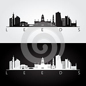 Leeds skyline and landmarks silhouette photo