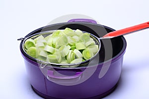 Leek cut, ready for cooking