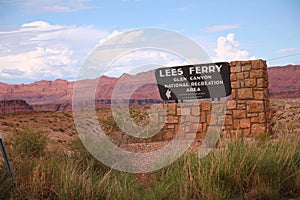 Lees Ferry Glen Canyon National Recreation Area sign on the road