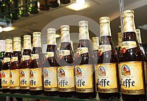 Leffe beer bottles at the bar