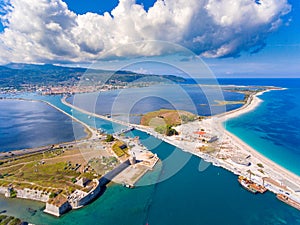 Lefkada fortress and longest beach as seen from the air