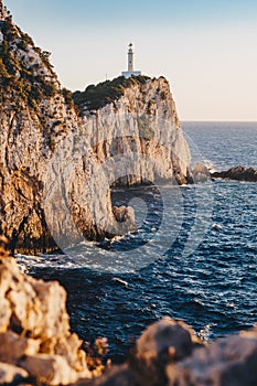 Lefkada Lighthouse Cape Lefkata at sunset