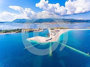 Lefkada Town and Beach birds eye view in Lefkada Island Greece