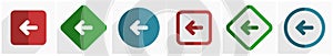 Left arrow icon set, flat design vector illustration in 6 options for webdesign and mobile applications in eps 10