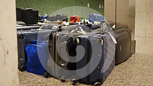 Left baggage in airport hall during summer peak travel season