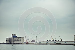 Left bank of the Oder river in Szczecin with the maritime museum and the terraces with a part of Grodzka Island, Szczecin, Poland