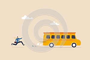 Left behind, exclusion or forgotten employee, failure or mistake to come late and miss the bus, opportunity gone away concept,