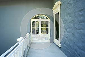 Left Door of the front porch of the Manoir Papineau National Historic Site of Canada