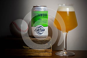 Left Field Brewery Greenwood IPA Craft Beer Can and Glass Baseball