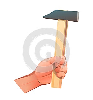 Left hand with conventional universal hammer for different types of work. The object is isolated on a white background