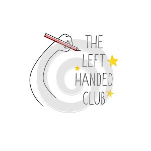 The left-handed club symbol. Left hand holds a pen and writes. Vector illustration for left-handers resources like websites,