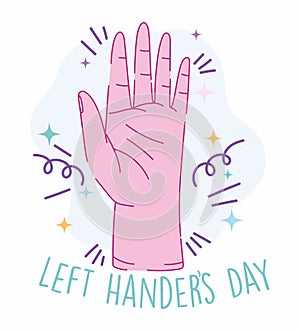 Left handers day, open hand cartoon celebration