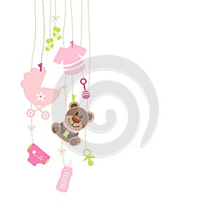 Left Hanging Baby Icons And Teddy Girl Bow Pink And Green