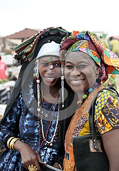 Left: just-married Fula, right: wolof (tribe) women, Gambia